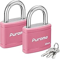 Vista 1 de Puroma 2 Pack Keyed Padlock with 3 Keys Alike, 7/8 Inch Locker Lock 40mm Heavy-Duty Locks for Gate Fence Hasp Cabinet Toolbox School Gym Locker