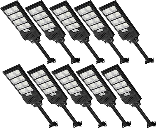 Miniatura 8 de Paquete de 6 luces solares de calle de 800 W  6500 K LED de energía solar con panel de 80000 lm del anochecer al amanecer, iluminación de inundación