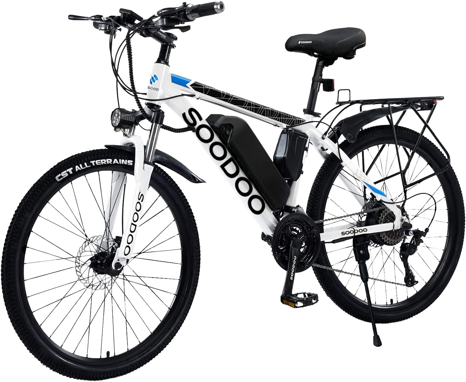 SOODOO Electric Bike 26'' for Adults, Electric Mountain Bicycle with Rechargeable and Removable 36V 13AH Lithium-Ion Battery, Mountain Ebikes with 27 Speed Transmission Gears, MTB for Men Women-White