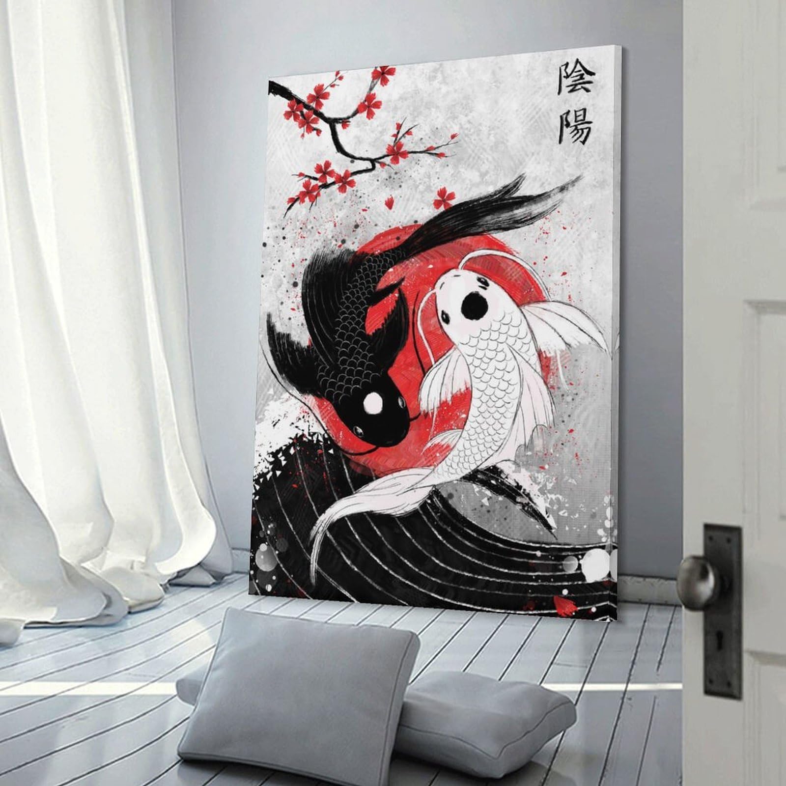 Junmoney Koi Fish Yin Yang RubyArt Room Decor Wall Art, 24x36inch(60x90cm), for Office, Study Or Home Workspace, A Smart Decor Choice for Study Walls