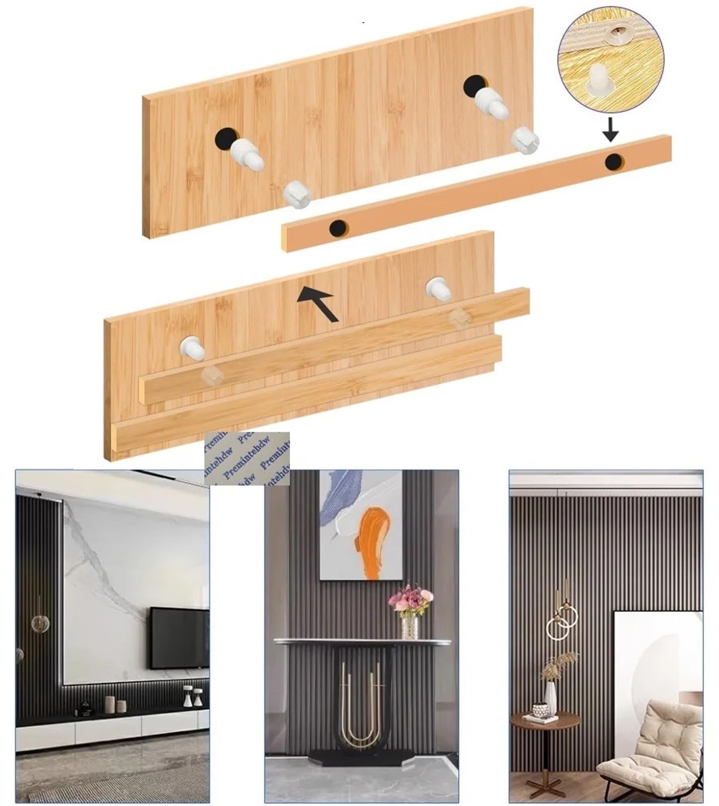 Lot de 200 chevilles d'extension invisibles en nylon - Deux pièces - Pour panneau mural en bois - Rayures (double mâle)