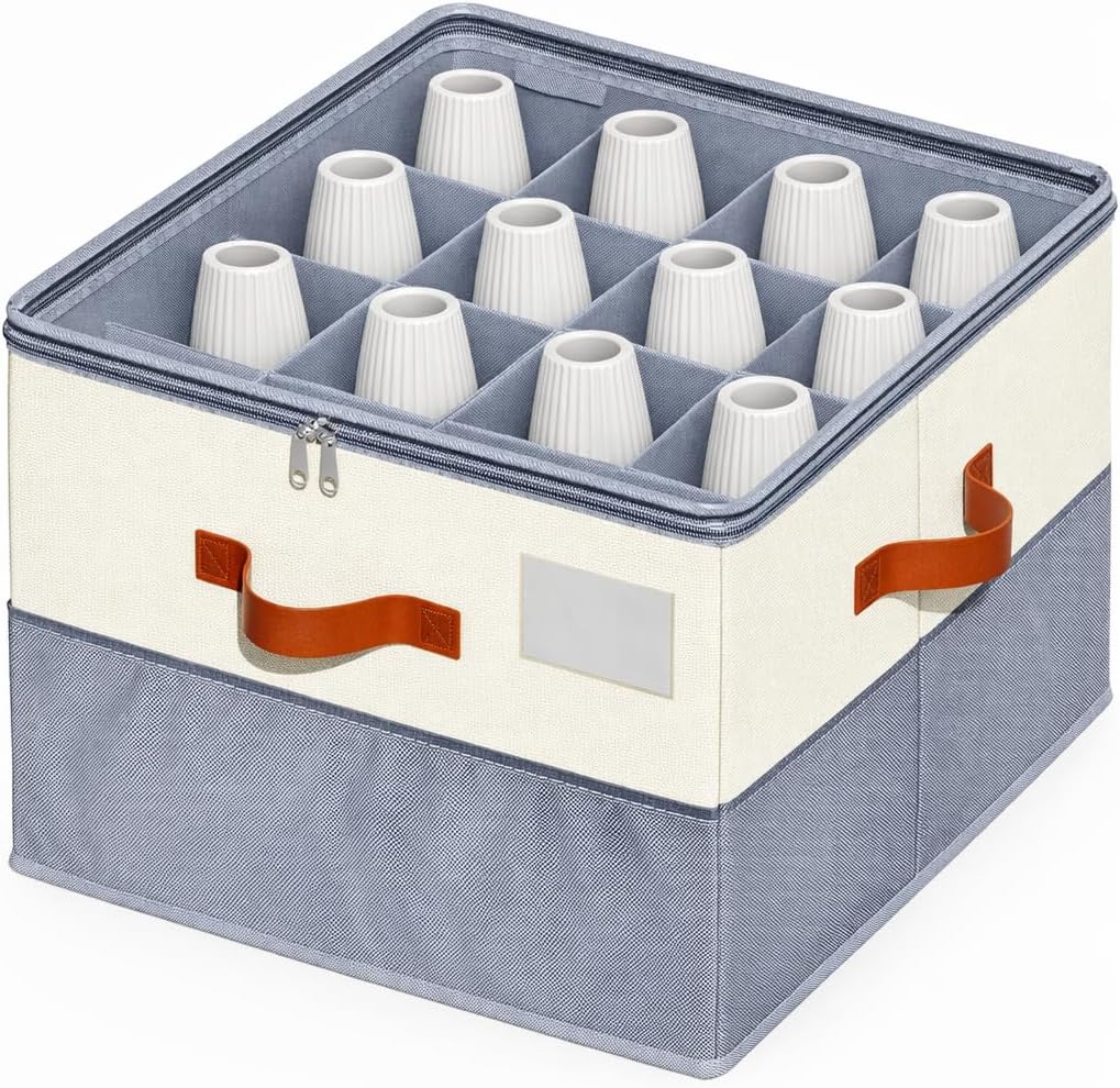 Vase Storage Organizer Box Dustproof Storage Container with 16 Divider Foldable Organizer Fits Various Standard Vase Shockproof Fabric Case
