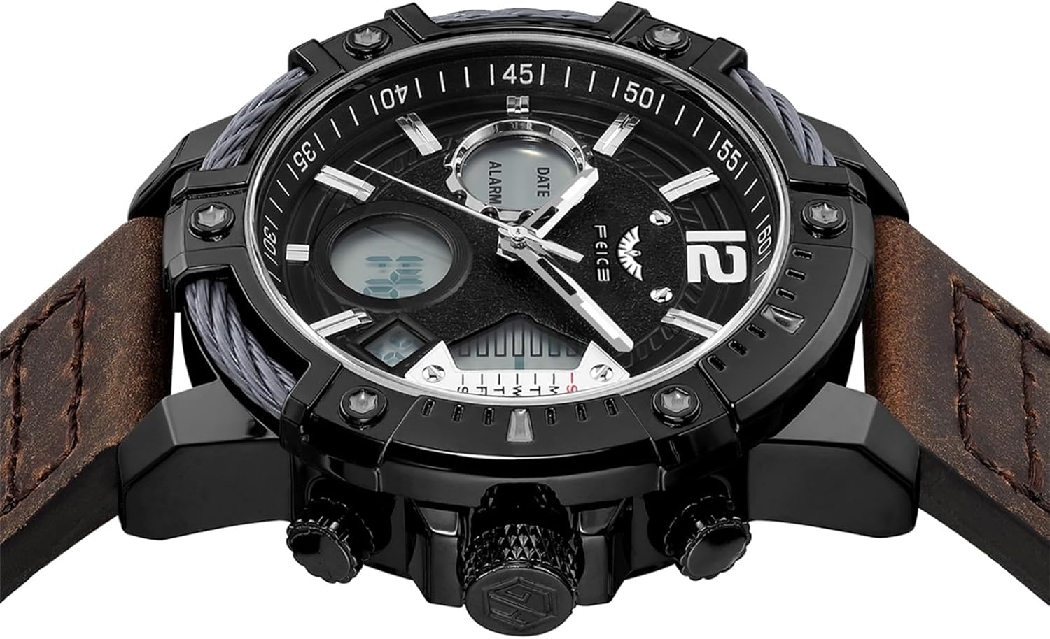 FEICE Men's Chronograph Sport Watch Japanese Quartz Analog-Digital Waterproof Watches Multifunctional Luminescent Industrial Style Punk Watch