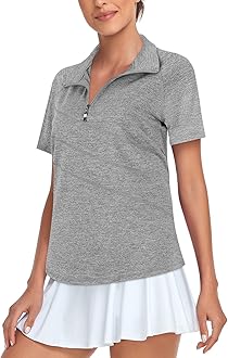 FlikityWomens Polo Shirts UK 1/4 Zip Quick Dry Ladies Golf Tops Moisture Wicking Sport Gym Athletic Tops Casual Workout Tops Yoga Tennis Runnning T Shirts S-2XL