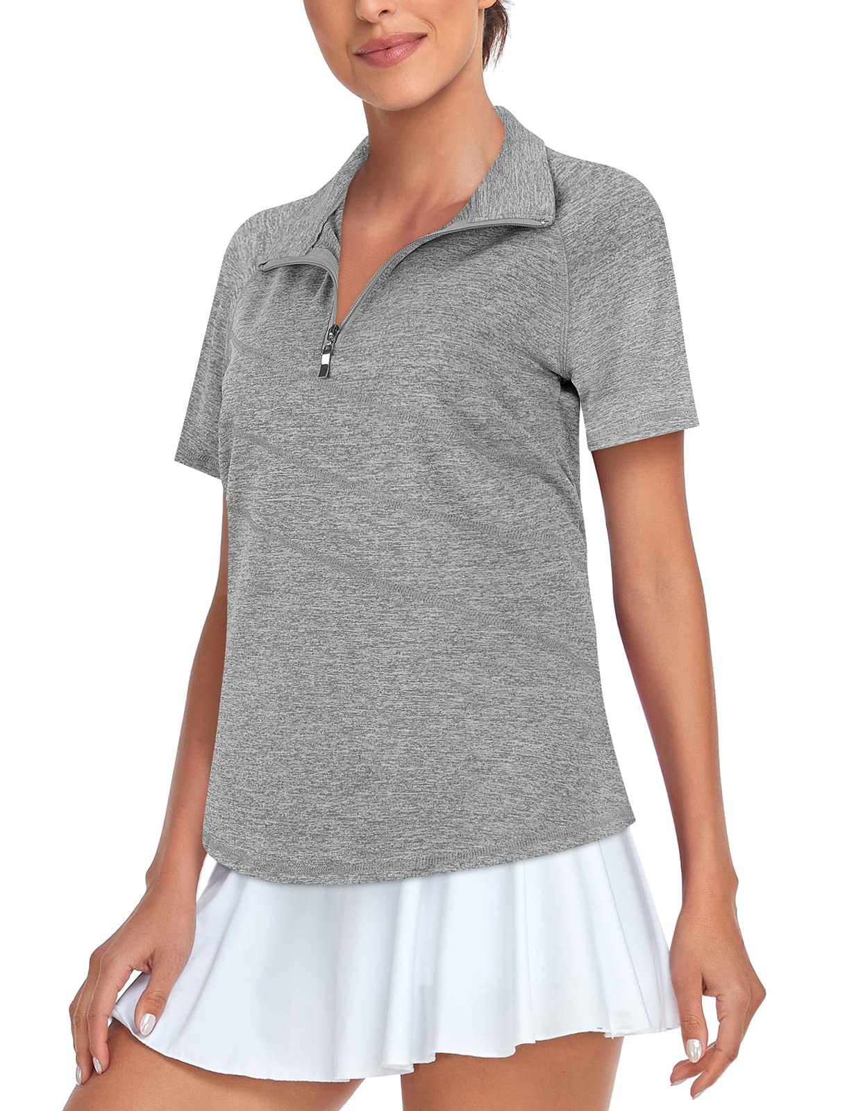 FlikityWomens Polo Shirts UK 1/4 Zip Quick Dry Ladies Golf Tops Moisture Wicking Sport Gym Athletic Tops Casual Workout Tops Yoga Tennis Runnning T Shirts S-2XL