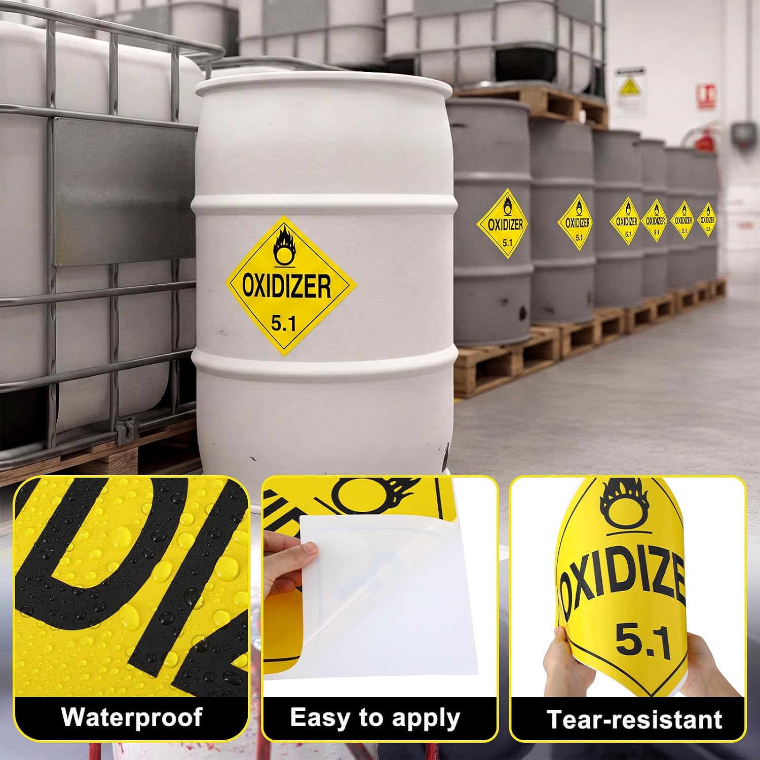 25 Pcs 5.1 Oxidizer Placard Stickers, 10.75" x 10.75"