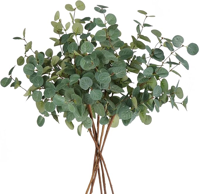 Beferr 6Pcs Artificial Eucalyptus Stems Greenery Stems 24" Tall Fake