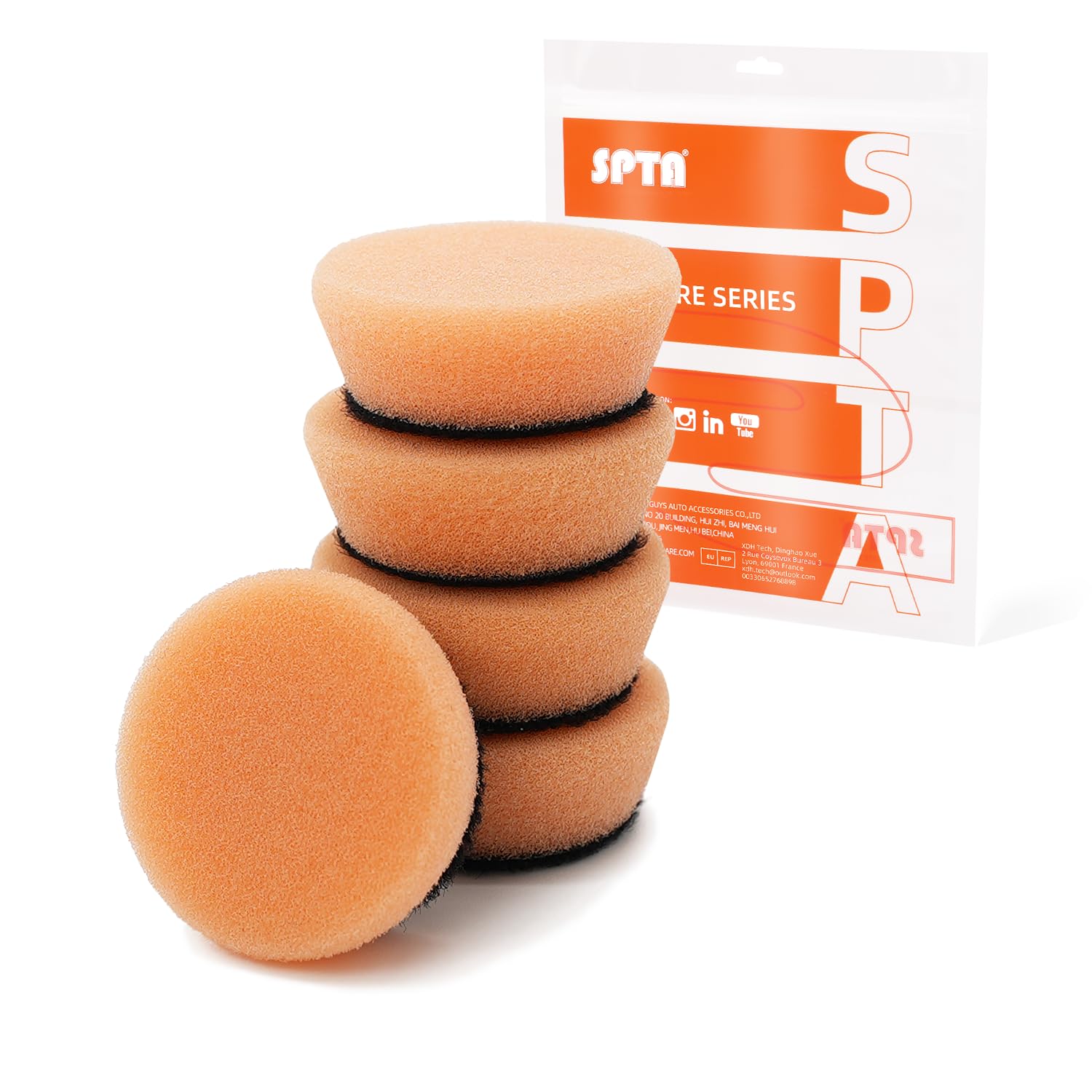 SPTA T40 Orange Mini Medium-Cut Polishing Pads Sets, 5Pcs 1.3inch/32mm Sponge Polishing Buffing Pads, Car Foam Detail Polishing Pad Kit for Car Detail Polishing, Small Area Polishing -FPTSS1O