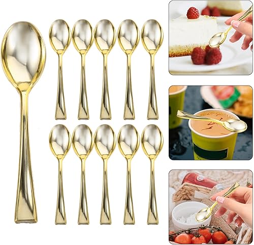 Miniatura 6 de Cabilock Decoración navideña, 24 cucharas de plástico doradas, cucharas de degustación de plástico dorado, cuchara de postre dorado, muestreo de