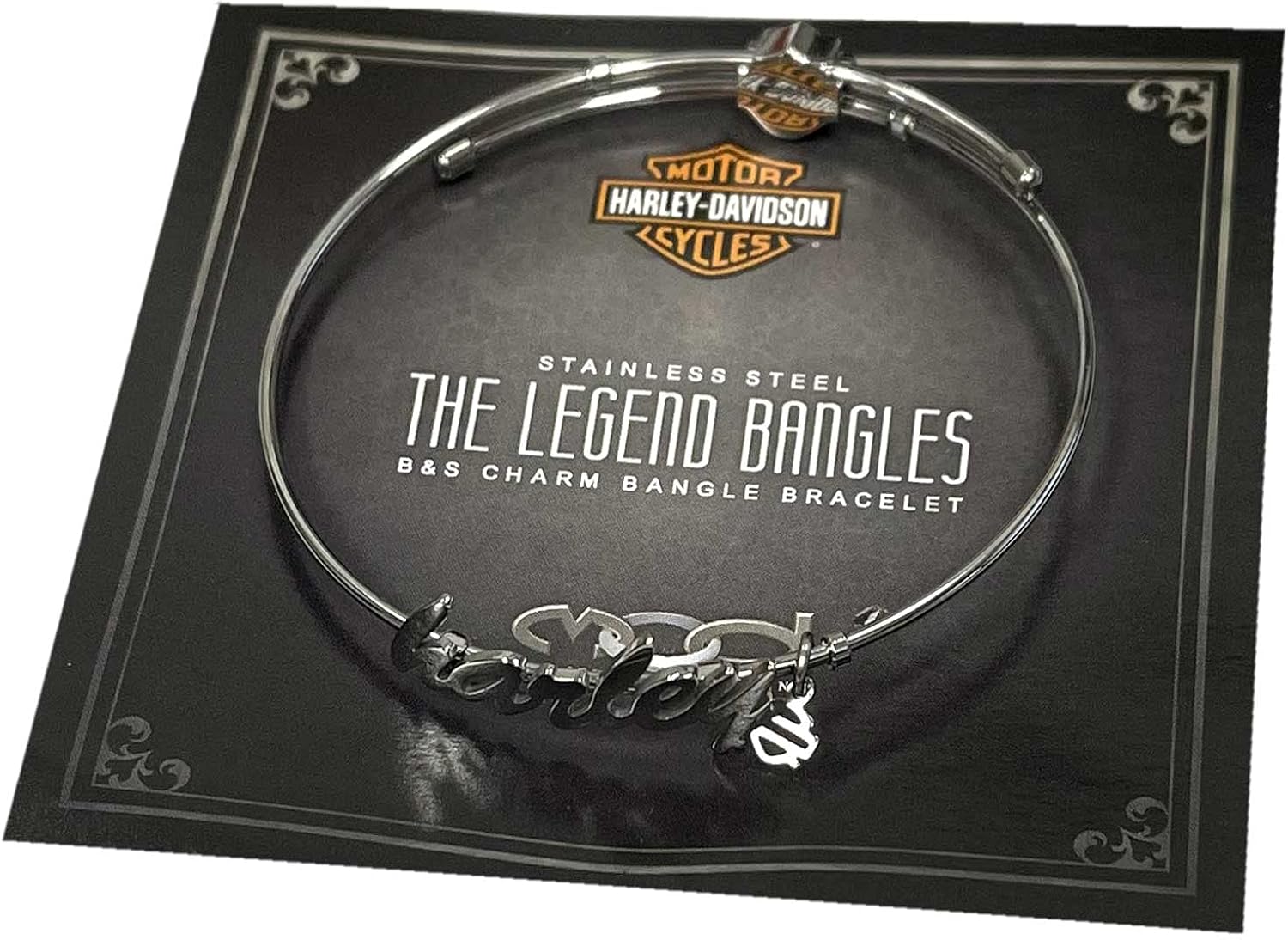 Harley-Davidson Women's Cursive Harley Bangle Bracelet, Stainless Steel HSB0133: Clothing, Shoes & Jewelry