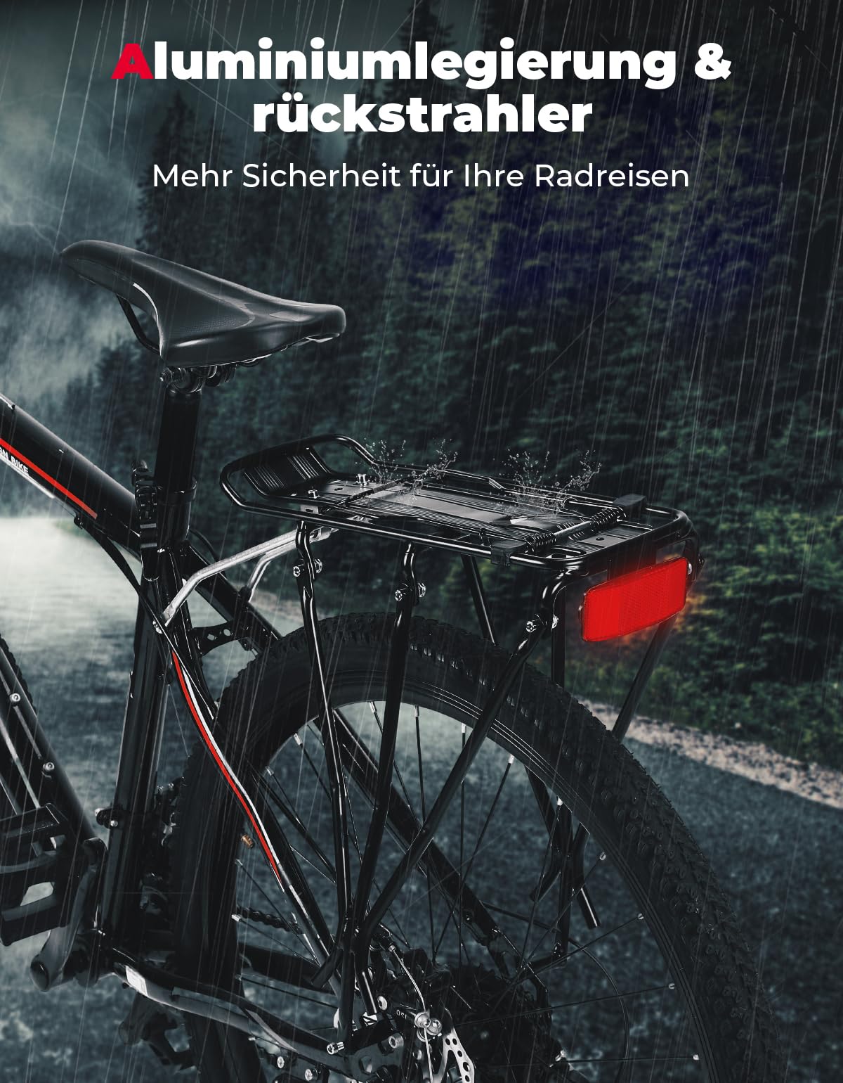KEMIMOTO Universal Fahrrad Gepäckträger, Gepäckträger Mountainbike, Cube Gepäckträger mit Reflektor, Gepäckträger Fahrrad Hinten mit Schnellspanner für MTB Rennrad