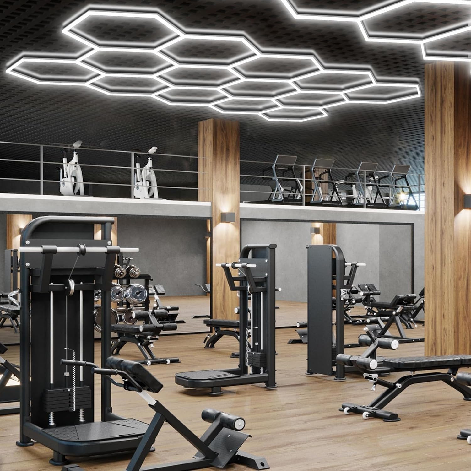 TimjAn Plafoniera LED esagonale for garage, luci da officina super luminose 6500K collegabili for garage, officina, magazzino, cantina, pulizia auto(14 Hex)