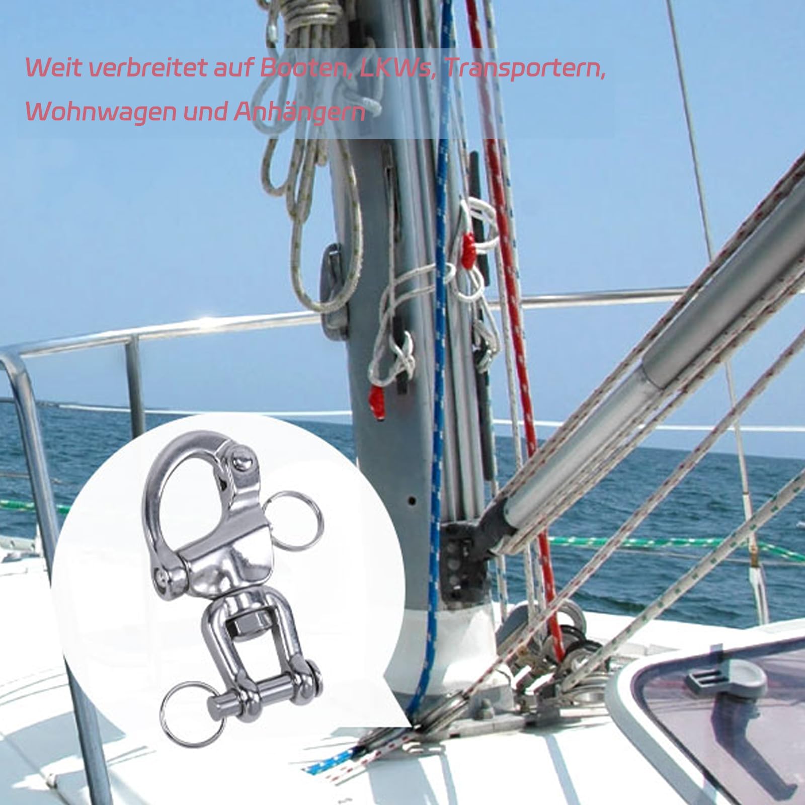 Szekla zatrzaskowa, szekla ze stali nierdzewnej, hak do paniki, obrotowa szekla do spinnaka, Heavy Duty Snap, Quick Release, Marine Swivel Szekla D-Links, hak do żaglówki, spinakera, halyard, 70 mm, 2