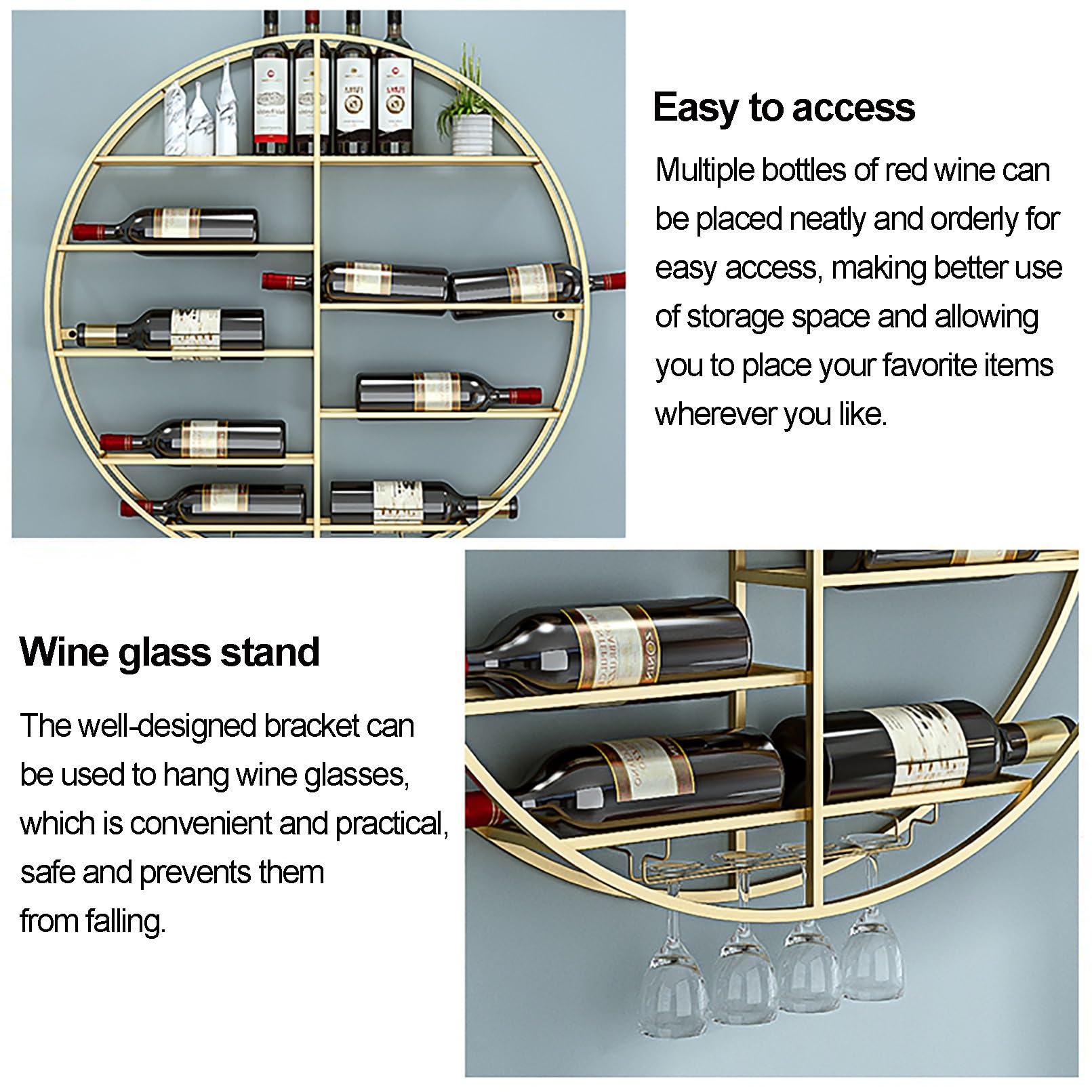 TELCIM Botellero Pared, Enfriador De Vino Montado En La Pared, Soporte para Botellas De Vino En La Pared En Metal, Estante Multifuncional Champán De Hierro, para Cocina, Bar, Comedor, HabitacióN