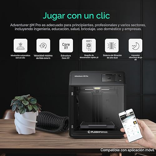 Miniatura 2 de FLASHFORGE Adventurer 5M Pro Impresora 3D con sistema de impresión automática de 1 clic, 23.622 ins de alta velocidad, boquilla desmontable rápida a