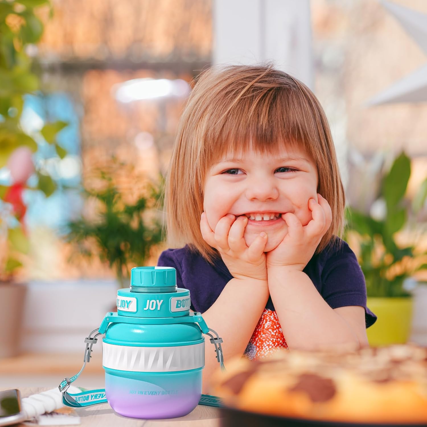 BOTTLE JOY Stainless-Steel Water Bottle: Kids Water Bottle,Leakproof Lid, Perfect Sip, Double Insulated, Eco-Friendly, Dishwasher Safe & Stylish Strap, Gifts for Kids (Violet Mermaid, 16 oz)