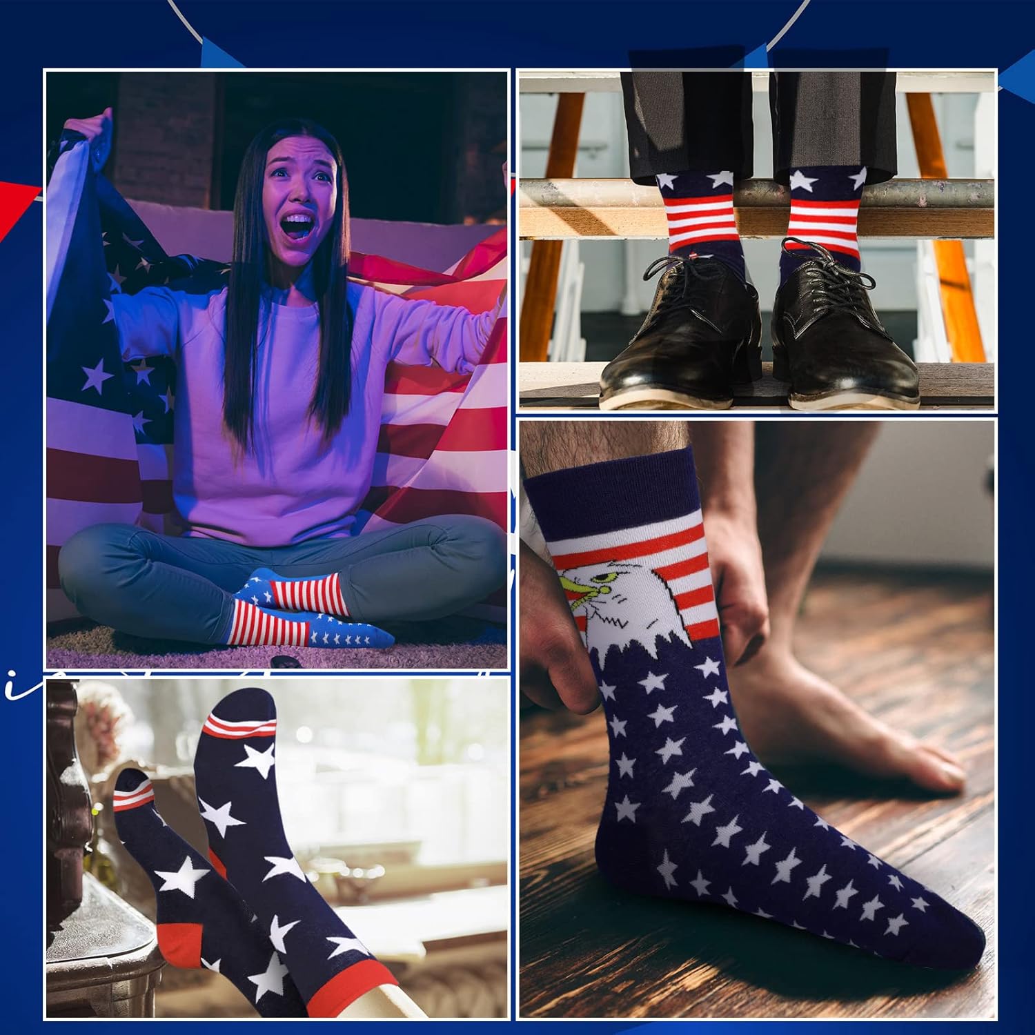 Tarpop 6 Pairs Veterans Day Patriotic Socks American Flag Star Stripes Unisex Socks Independence Day 4th of July Cotton Sock Gifts for Men's Women - Image 7