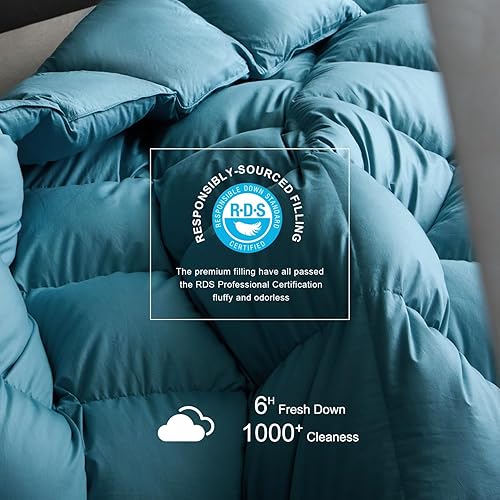Miniatura 4 de Royoliving - Edredón de plumas de pato gris, pesado, tamaño Queen, grueso, color turquesa, funda de 100 % algodón, apto para el invierno, con