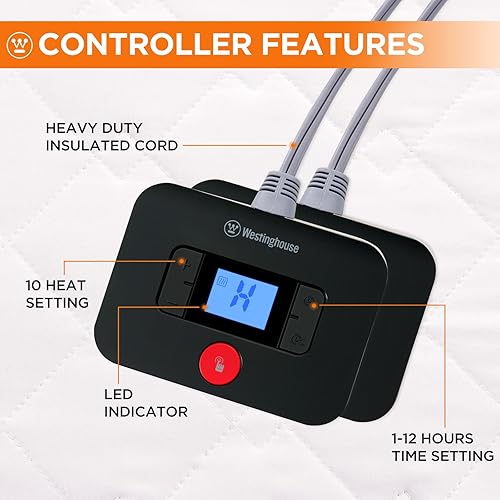 Miniatura 9 de Westinghouse Protector de colchón térmico tamaño Queen, cómodo protector de colchón eléctrico con 10 ajustes de calefacción y apagado automático de