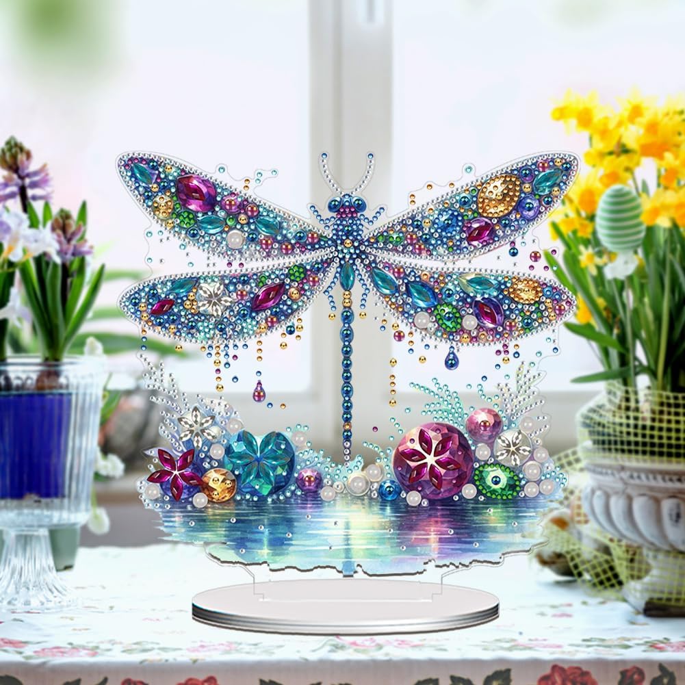 DIY Animal Tabletop Diamond Art Painting Kit for Adults, Acrylic Special Shaped Desktop Ornaments, Stand Up Diamond Art Painting Board Kit (Dragonfly) image 3