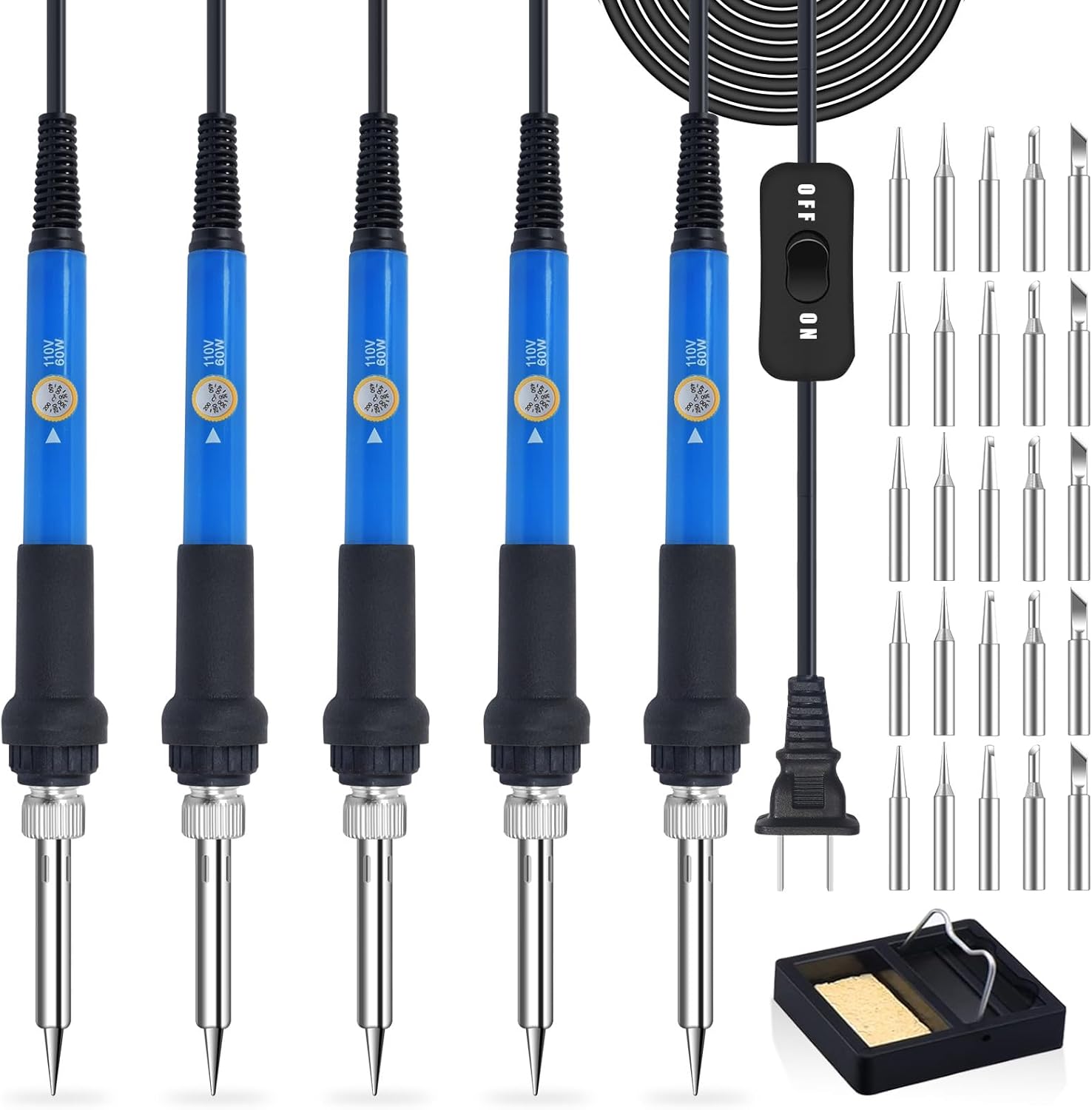 MONVICT 31 in 1 Soldering Iron Kit, 5 Pcs 60 Watts Adjustable Temperature Soldering Iron with On/Off Switch & 25 Pcs Soldering Iron Tips, 1 Solder Wire Stand, Portable Solder Iron Tool for Soldering