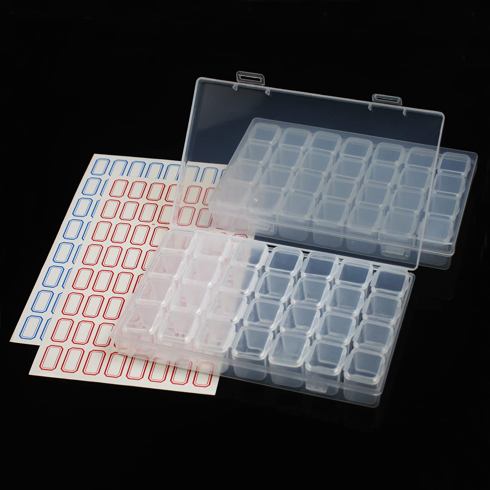 Pangmao2 Pack 56 Grids Jewelry Storage Box Diamond Painting Box Clear Bead Plastic Storage Organizer Container Boxes with Stickers