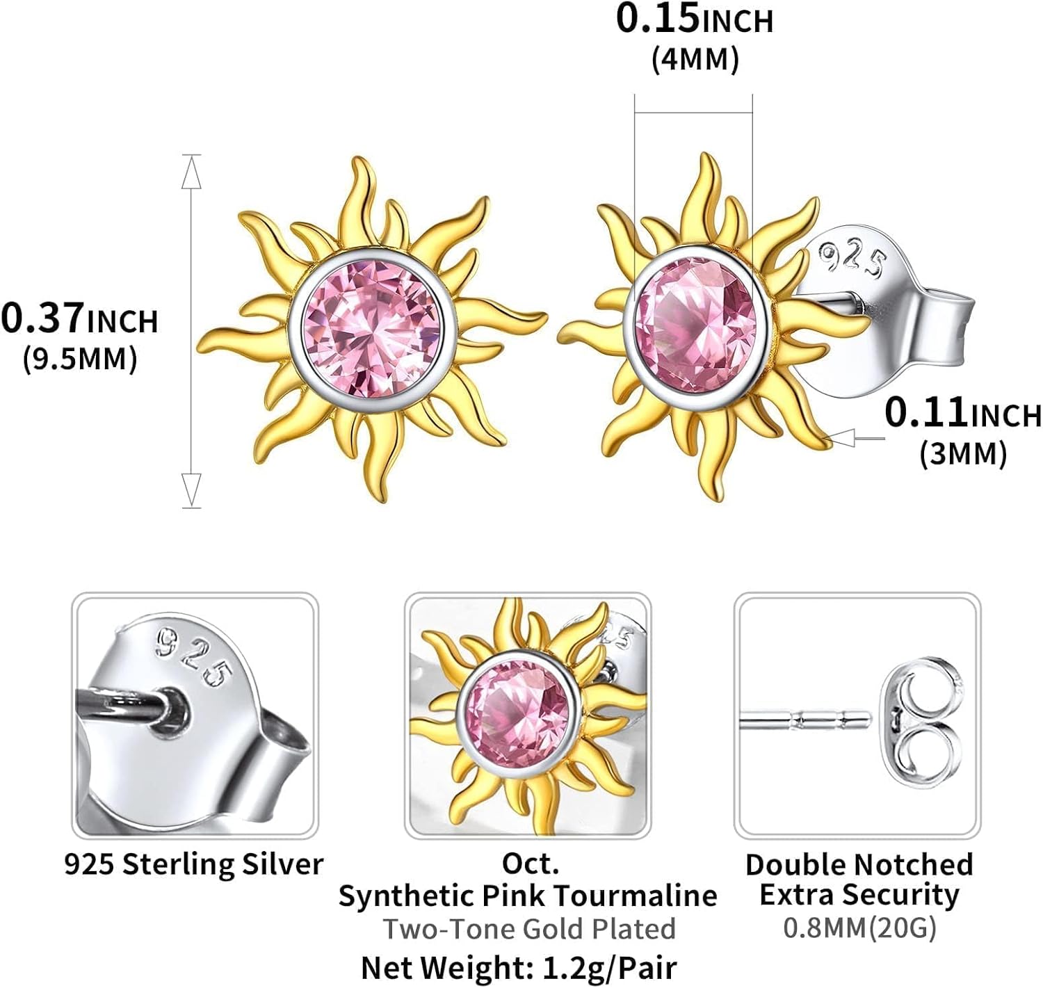 ChicSilver 925 Sterling Silver Earrings Dainty Sun Earrings Small Round Birthstone Earring for Women - Image 5