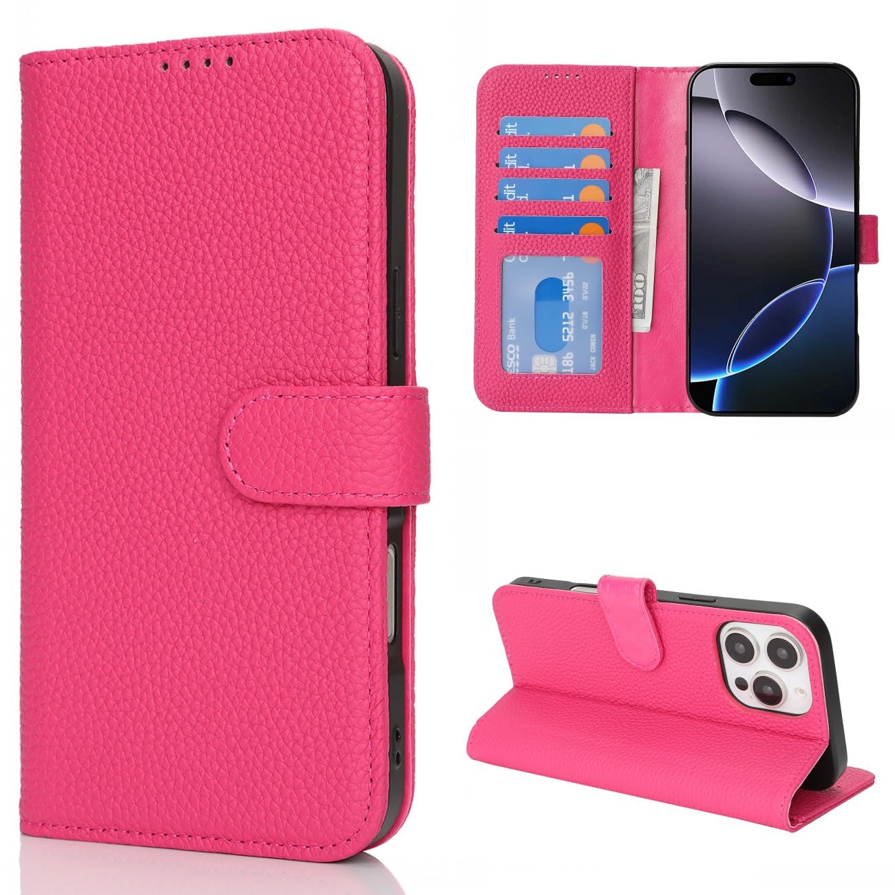 Étui en cuir iPhone 16 Pro Max Cavor rouge avec portefeuille RFID - 8
