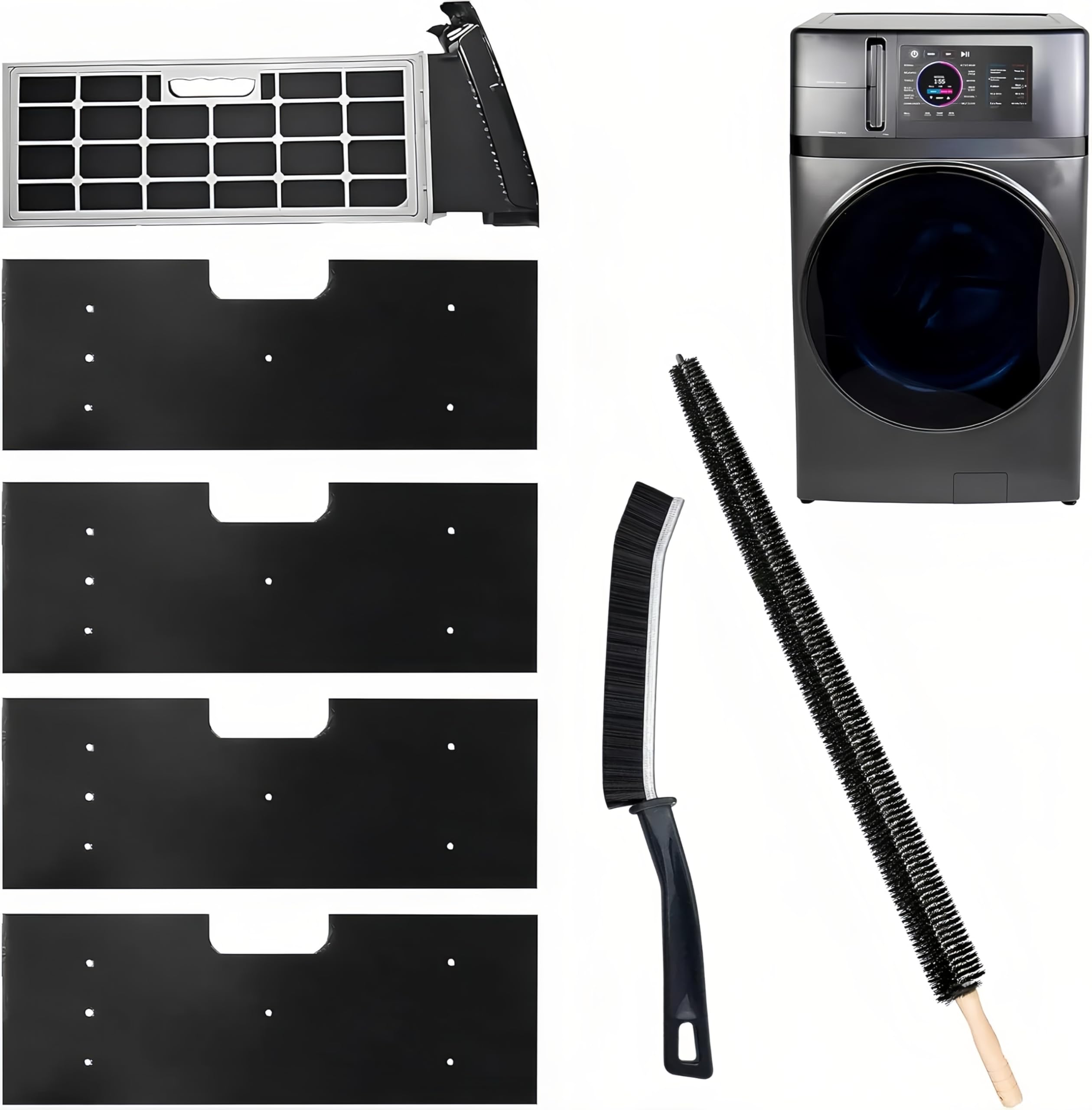 WH01X35719 - Filtro de pelusa, 4 unidades GE para lavadora y secadora con 2 cepillos de ventilación de secadora, filtro de pelusa lavable a mano y reutilizable para filtro de lavadora Ge, para modelos