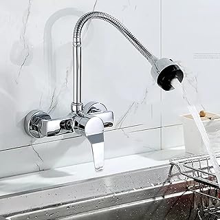 Robinet de cuisine de salle de bains à bulles de pulvérisation mural mélangeur de cuisine à tuyau flexible d'eau chaude et froide à double trou