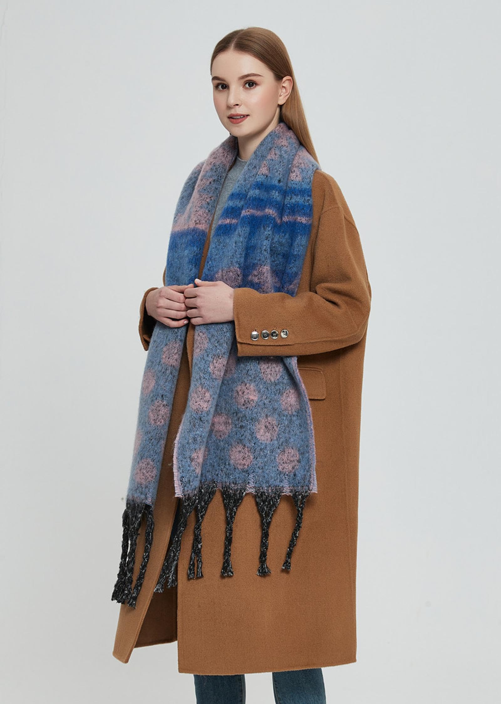 Sciarpa Donna Scialle Uomo Sciarpa A Pois Jacquard con Frange sul Collo Ispessite Invernale