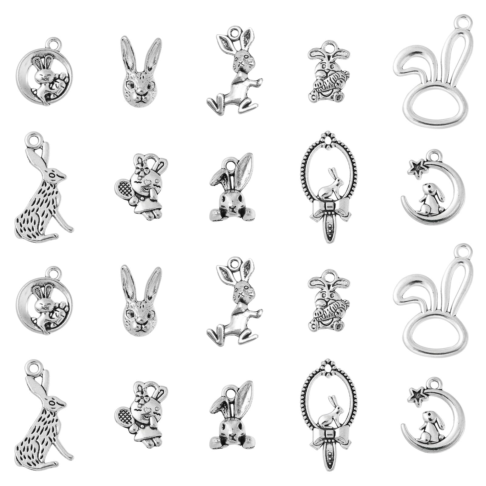Stiesy 100Pcs 10 Styles Tibetan Silver Rabbit Charms Vintage Rabbit Pendant Charm Antique Cute Animal Charms Bulk for Jewellry Making DIY Bracelet Crafting — image 1