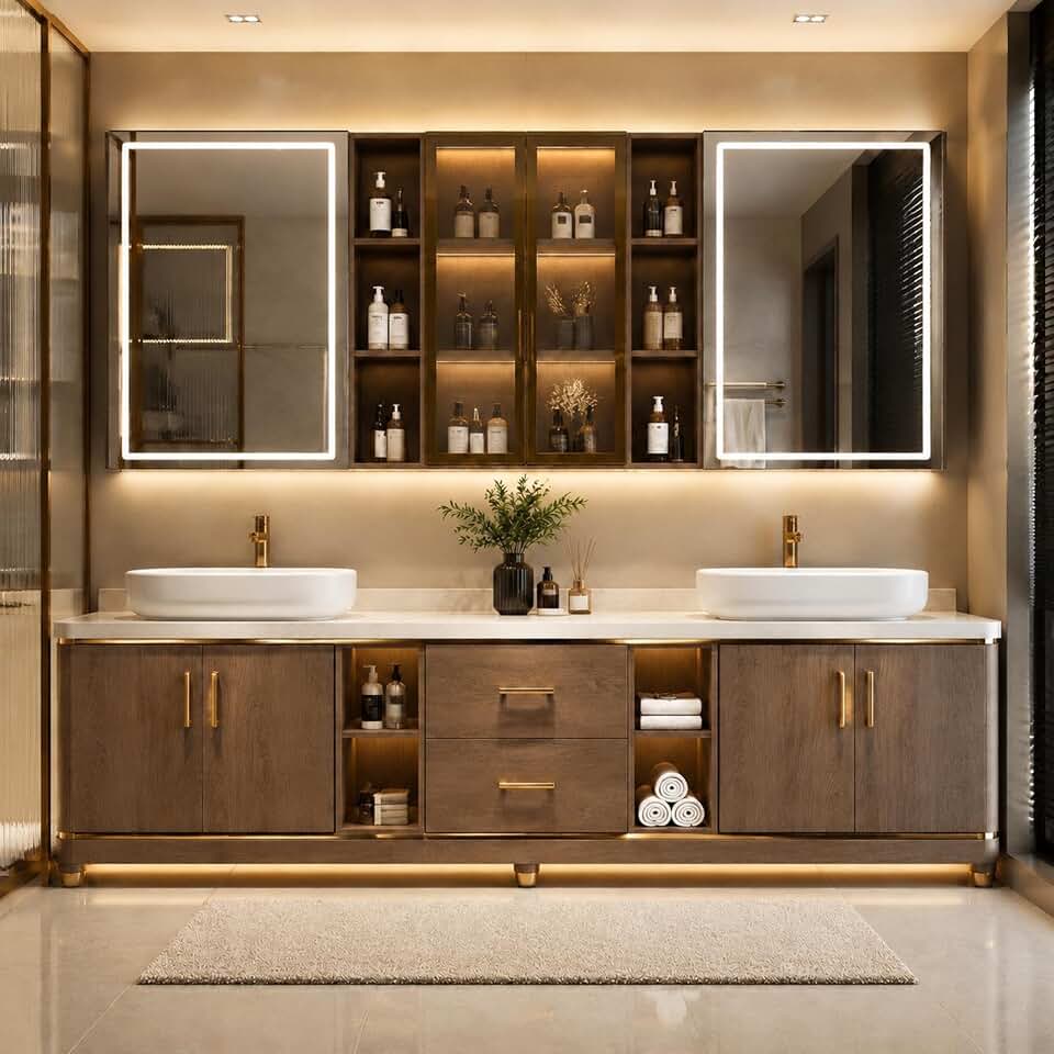 104 in Freestanding Double-Sink Bathroom Vanity with LED Mirrors
