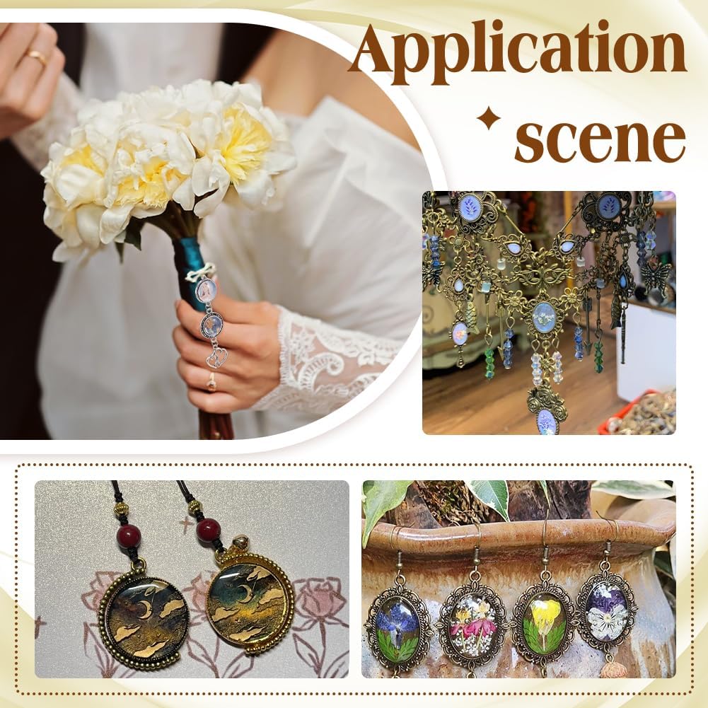 PH PandaHall 32 pcs 2 Styles 14 16mm Tibetan Style Alloy Bezel Pendant Blanks Pendant Trays with 32 pcs 14 16mm Clear Glass Cabochons Dome Tiles Double Holes Blanks for Earring Bracelet Jewelry Making - Image 5