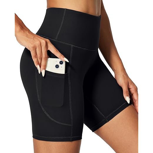 IUGA Biker Shorts Women 6" Tummy Control Workout Shorts Women with Pockets High Waisted Yoga Running Gym Spandex Compression