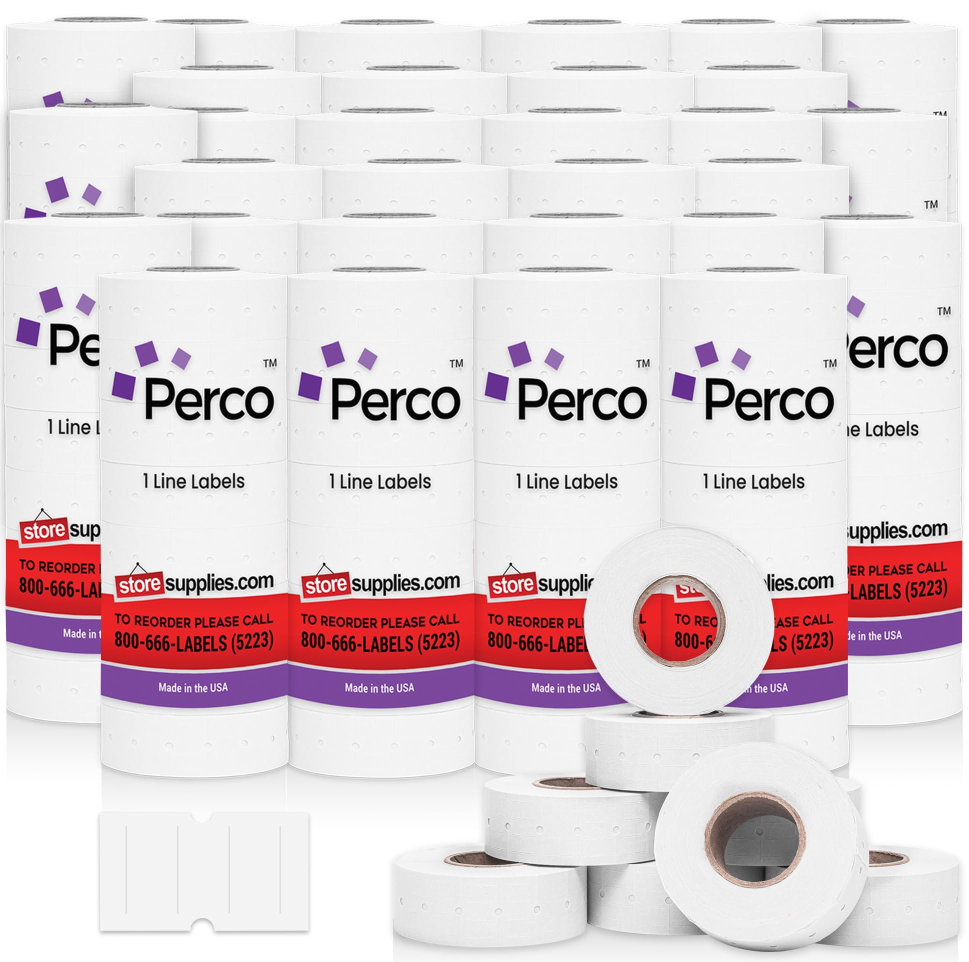 Perco 1 Line White Labels - Case of 30 Sleeves, 240,000 Blank Pricing Labels for Perco 1 Line Price and Date Guns