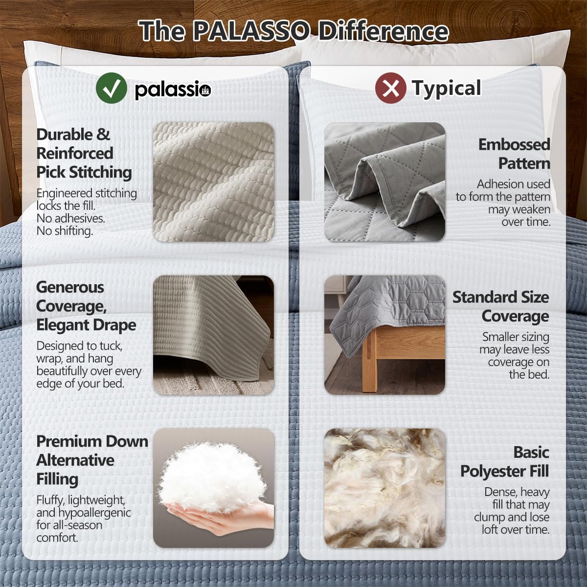 palassio King Quilt Bedding Set Channel Pick Stitch Striped Beige Coverlet | Thin Farmhouse Comforter, King Size 104"x92" + 2 Shams 20"x36", Soft Lightweight Bedspread, All-Season, Machine Washable