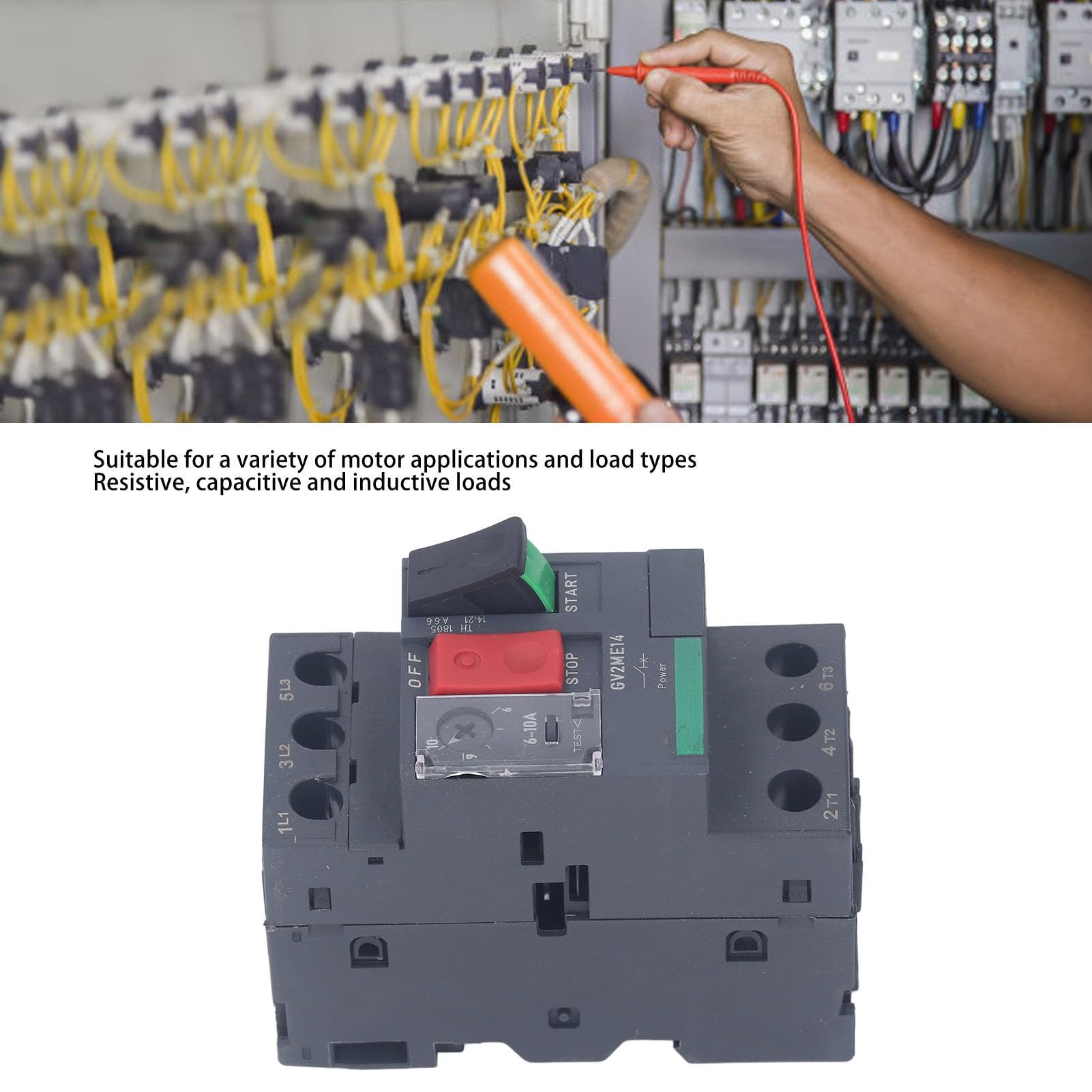 Disjoncteur de Moteur Bouton de Commande Interrupteur de Protection du Moteur Disjoncteur Magnétique Thermique avec Montage sur Rail pour Applications de Moteur (GV2-ME14 6-10A)