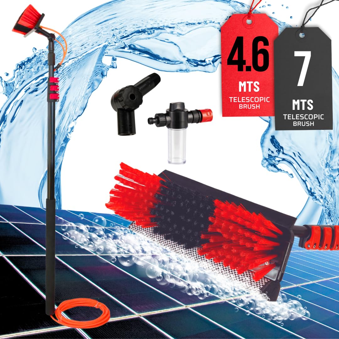 Escoba telescópica para Limpieza Starlyf Hydrocleaner, 4.6 MTS, Alimentada por Agua, Dosificador de jabón, Paneles solares, Lavado de Camiones, Ventanas, Cartelería de Tiendas, negra.