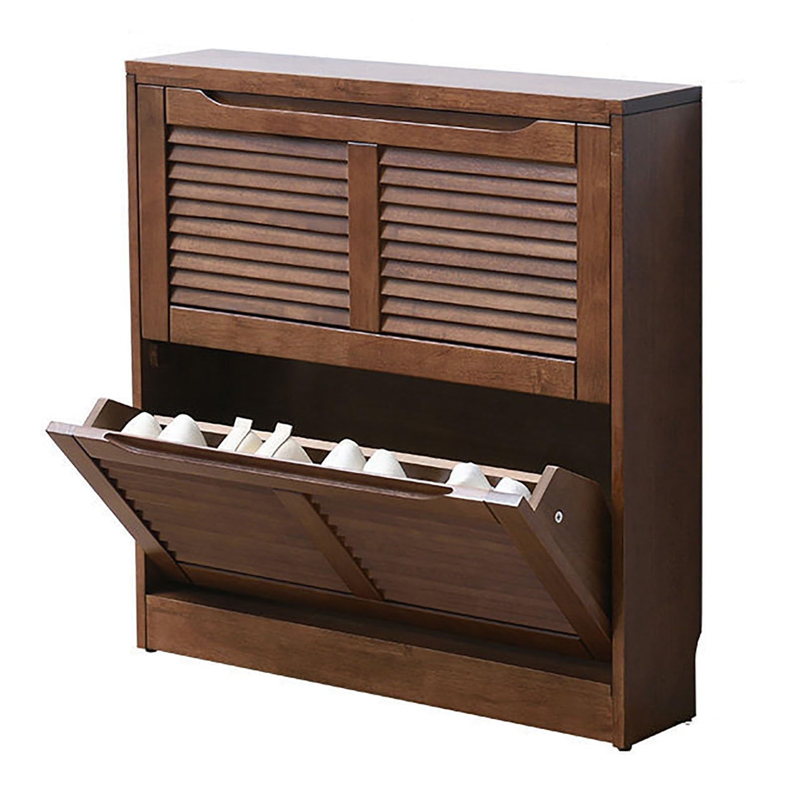 Aioneer Solid Wood Shoe Cabinet With Shutters Hallway Shoe Rack Stand Cupboard Storage Niser For Corridor Entryway Walnut Finish,A-A