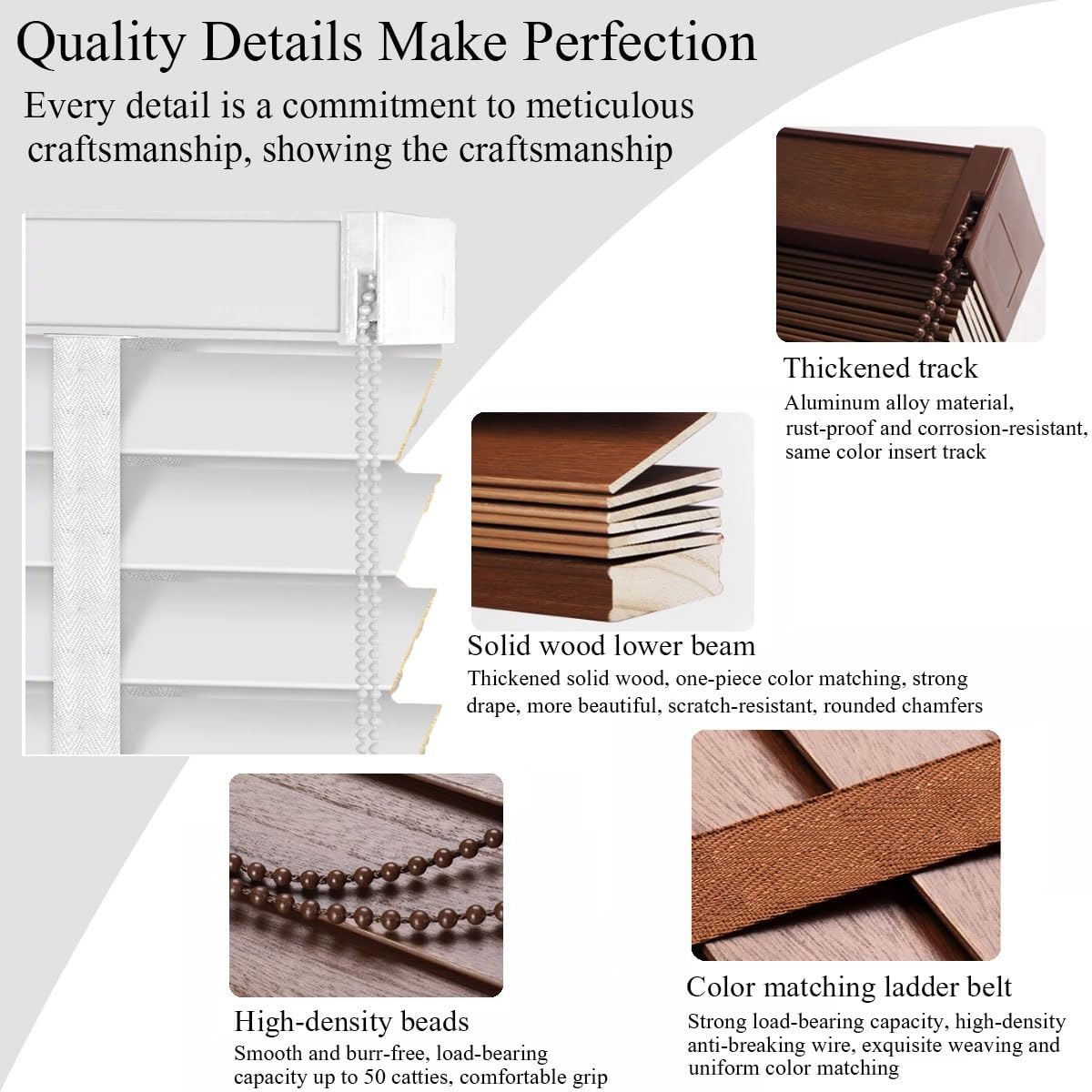 2" Slats Cordless Window Blinds Wooden Window Shades Faux Wood Privacy Blind Custom Size Wide 14" 22" 24" 36" 40" 43" 48" 52" 55" 62" 70" 76" for Bedroom Bathroom Living Room(White)