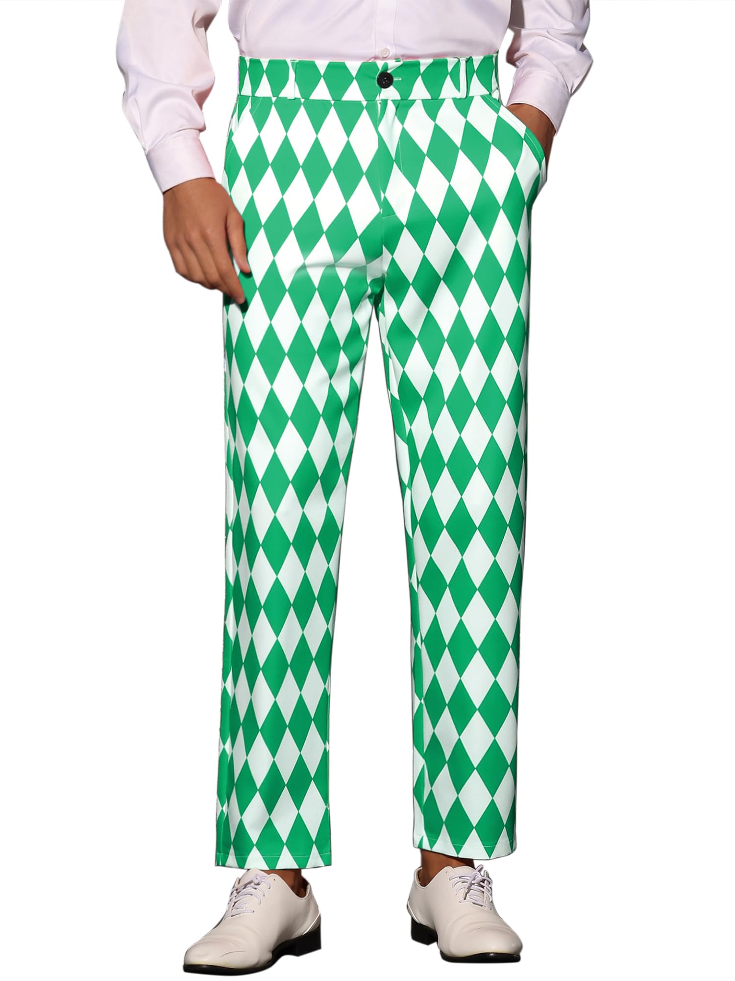Lars AmadeusArgyle Pattern Pants for Men's Regular Fit Flat Front Party Prom Dress Trousers