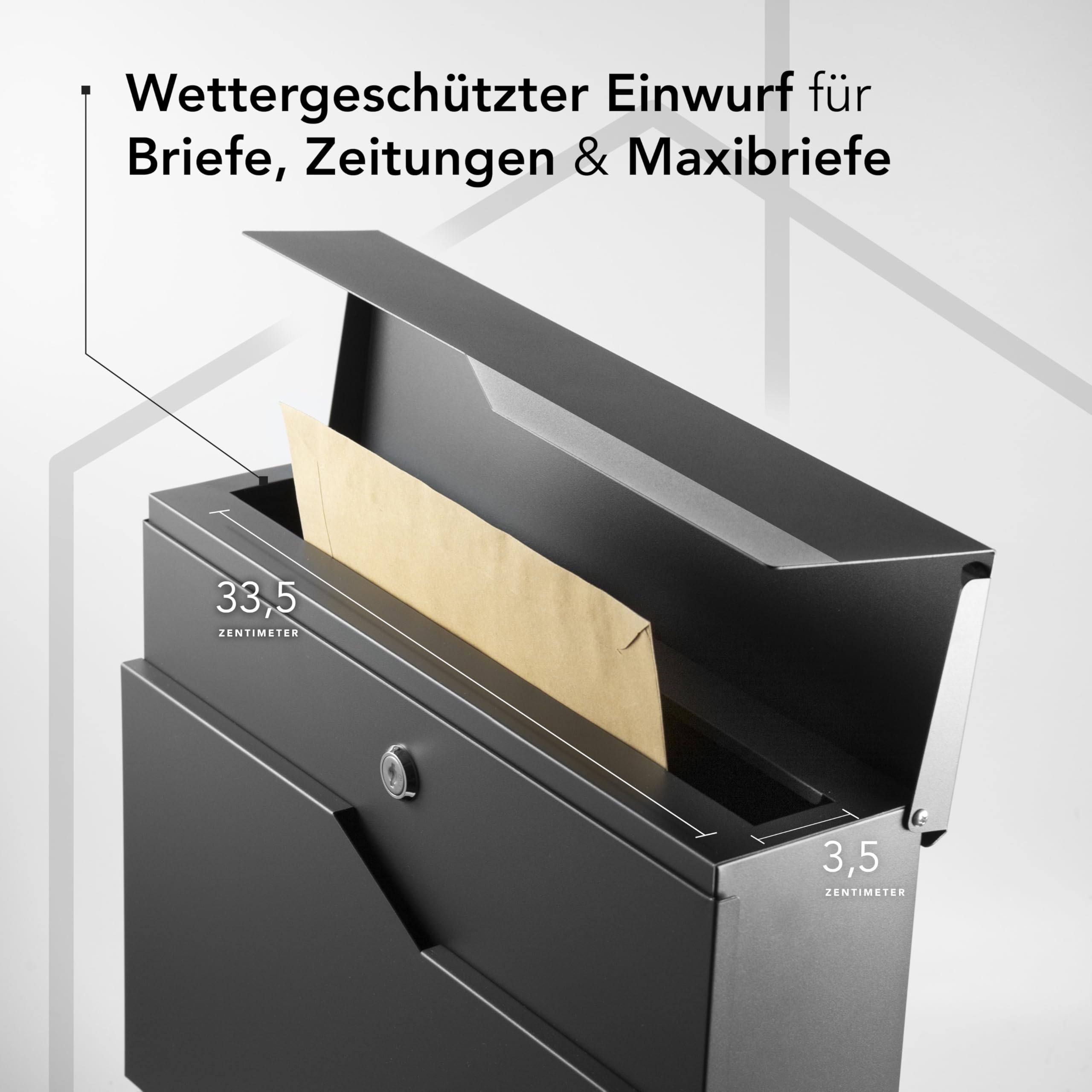 Moderner Briefkasten Personalisierbar Manhattan Anthrazit RAL7016 - mit Zeitungsfach - Wandbriefkasten mit Edelstahl Namensschild und Hausnummer Gravur I Rostfrei und UV-beständig (Mit Gravur)