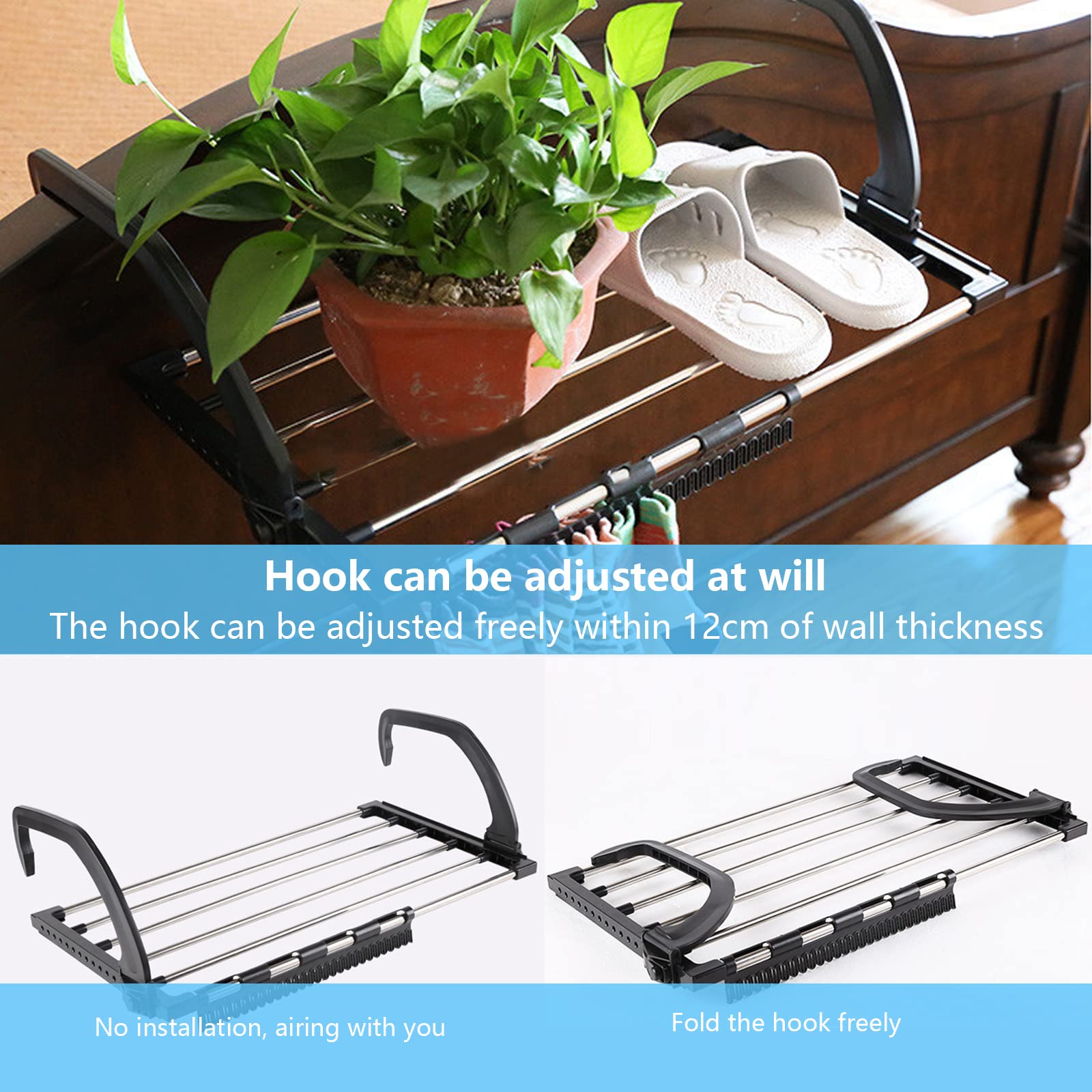 Radiateur de balcon - En acier inoxydable - Pliable - 32 x 59 cm