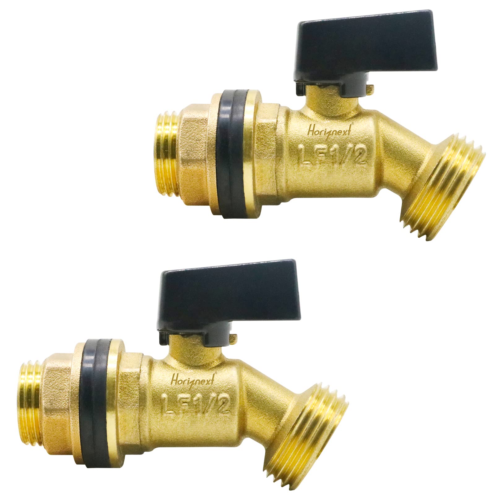 Horiznext 3/4 inch rain Barre Bulkhead Spigot, Connect Garden Hose, Brass Valve Faucet for Outdoor Water Bucket rainwater Tank(2 pcs)