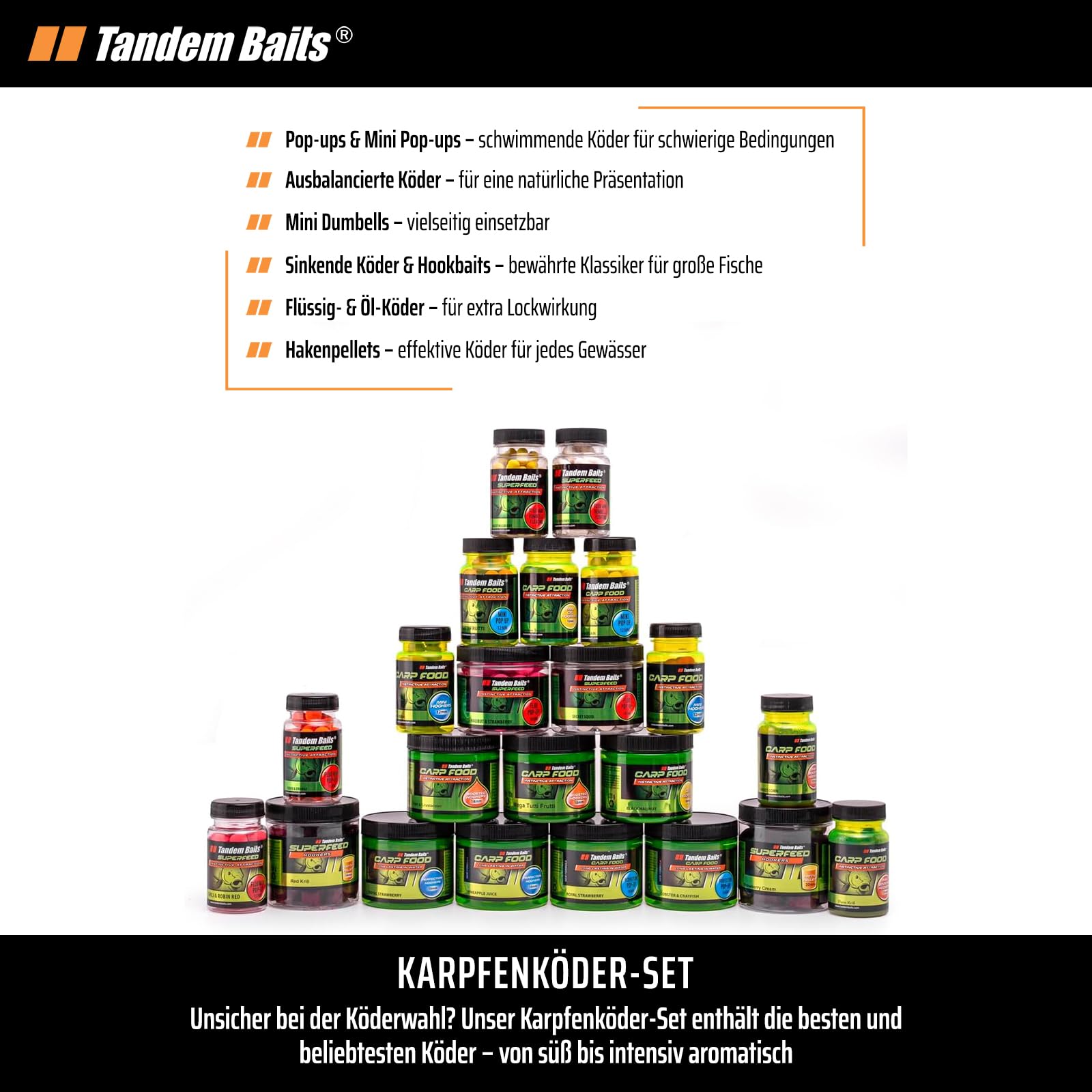 Tandem Baits 22er-Set Carp Hook Baits Box XXL Köder-Set | Mini Pop Up Boilies 12 mm | Pop Up Boilies 16 mm | Diffusion Booster Attraktor | Karpfen Angeln Karpfenzubehör Profis & Hobby-Angler