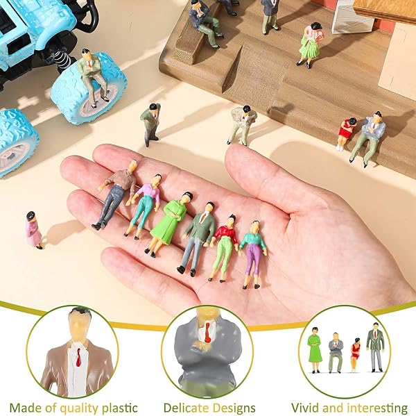 VICDUEKG 50 Stück 1: 50 HO Maßstab Modell Figuren Verschieden Posen Sitzend und Stehend Kleine Modelle von Menschen Miniatur Figuren Architekturmodell Bemalte Miniaturleute - 5