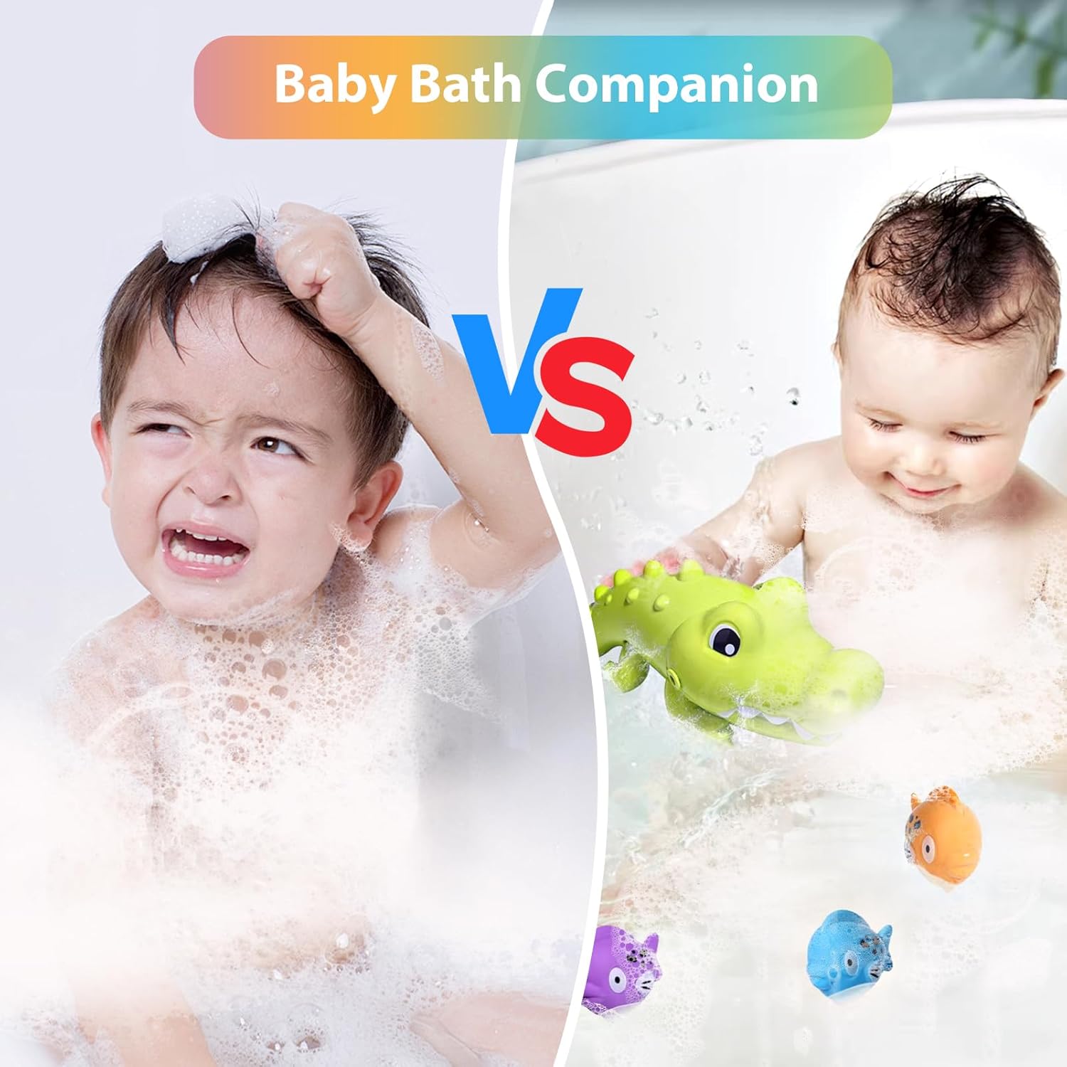Baby Bath Toy Crocodile and Small Fish for Infant Baby Age 3+ Years Old Toddlers Boys Girls, BPA Free, Kids Shower Gifts