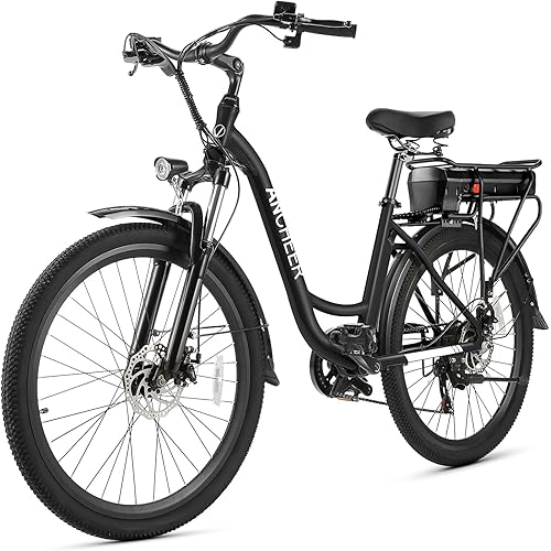 ANCHEER Electric Bike for Adults, 48V 500Wh EBike, UP to 60 Miles, Removable Battery, Fast-Charge, 26" Commuter Electric Bicycles, 7-Speed, LCD Digital Display, Suspension Fork, Cruise Control, UL2849