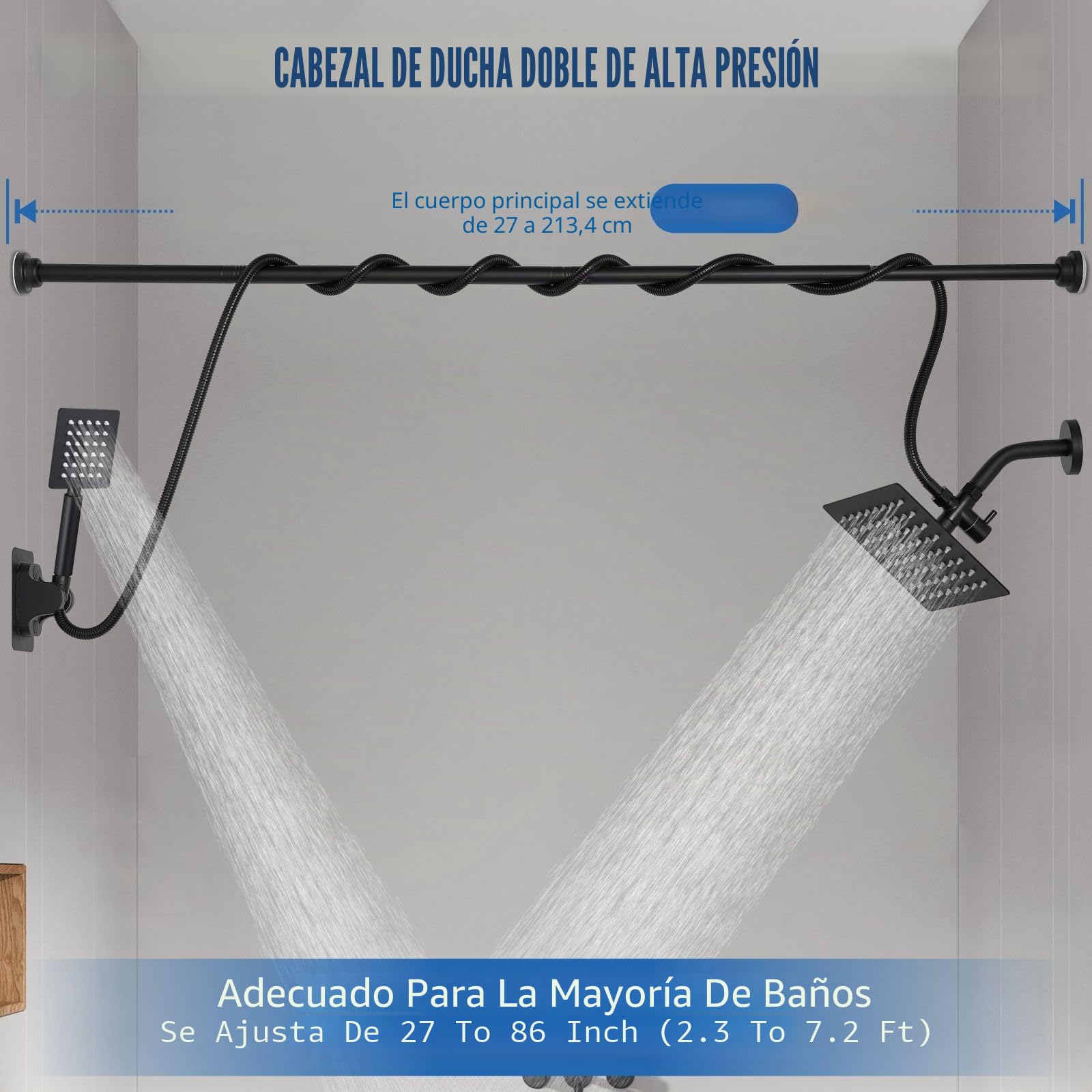 Voolan Cabezal de ducha doble para parejas, cabezal de ducha de lluvia de alta presión y spray de mano, cabezales de ducha dobles ajustables para baño de 2 personas (negro)